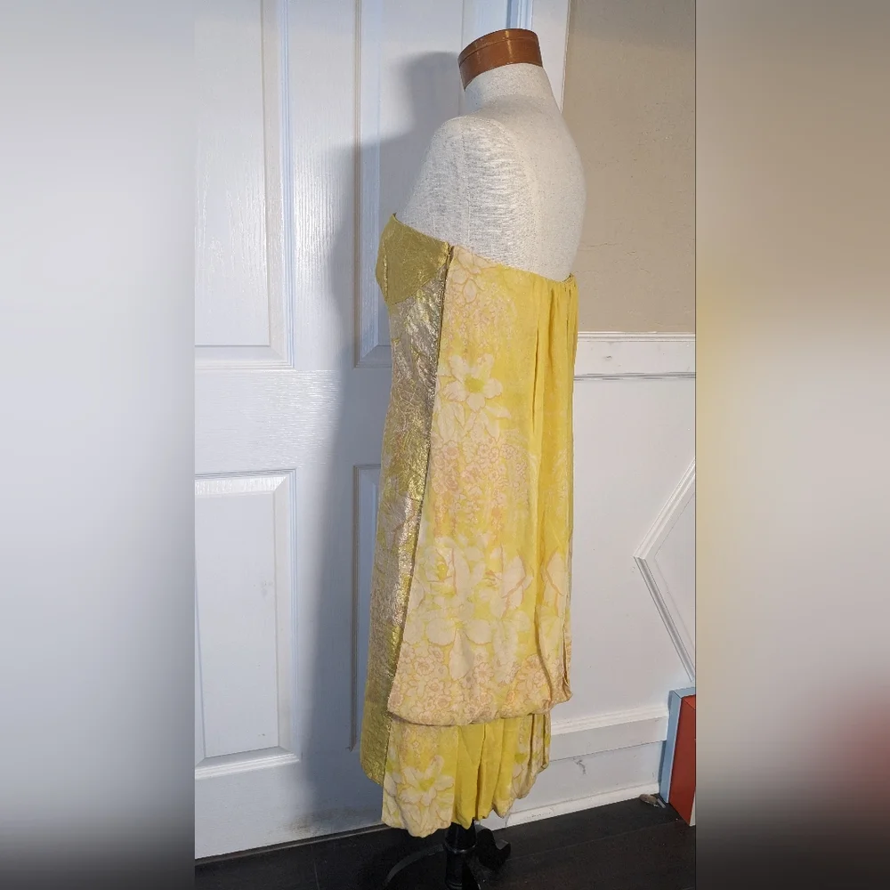 Tracy Reese Metallic Gold Strapless Brocade Dress With Silk Cape - Picture 5 of 5